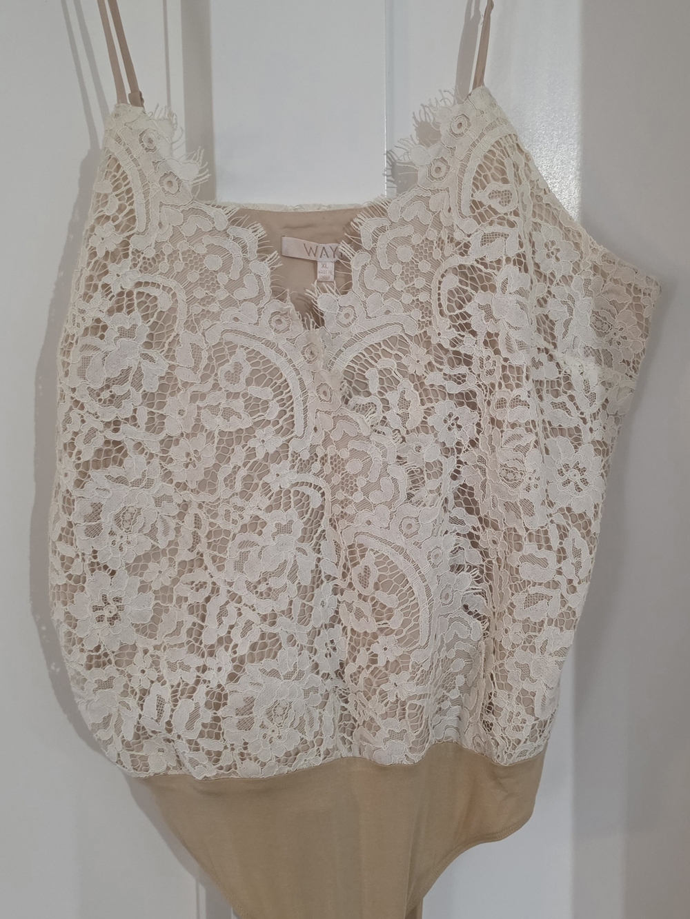 Wayf Ivory Lace Bodysuit Cami with Nude Lining